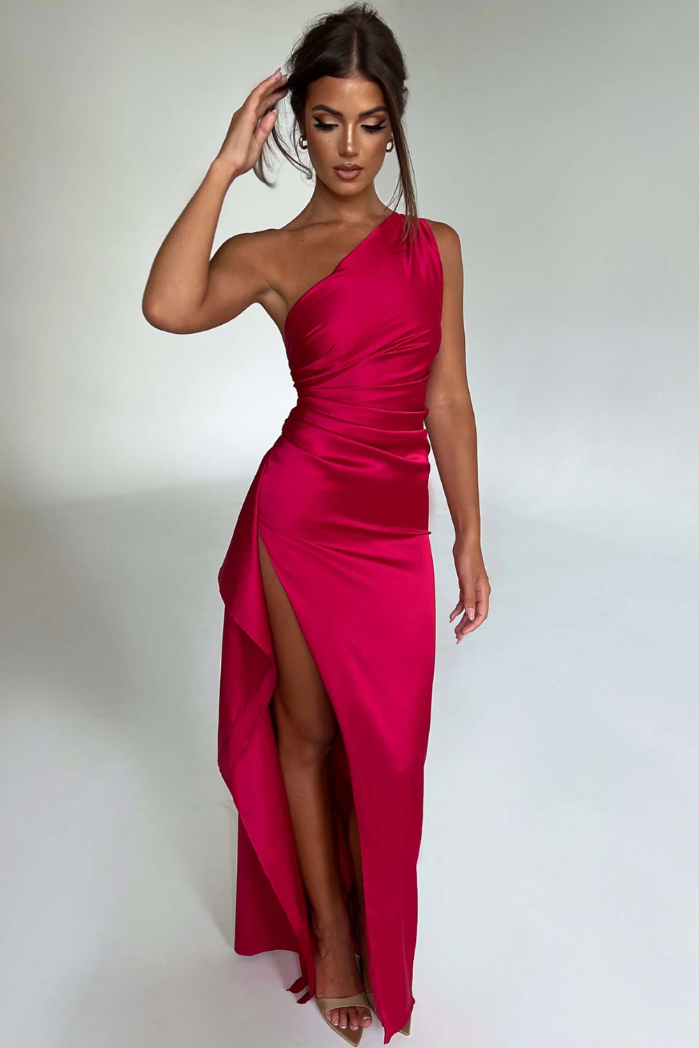 Scarlette – Satin drape – One shoulder evening gown-10174857052487-Ivory Ombre