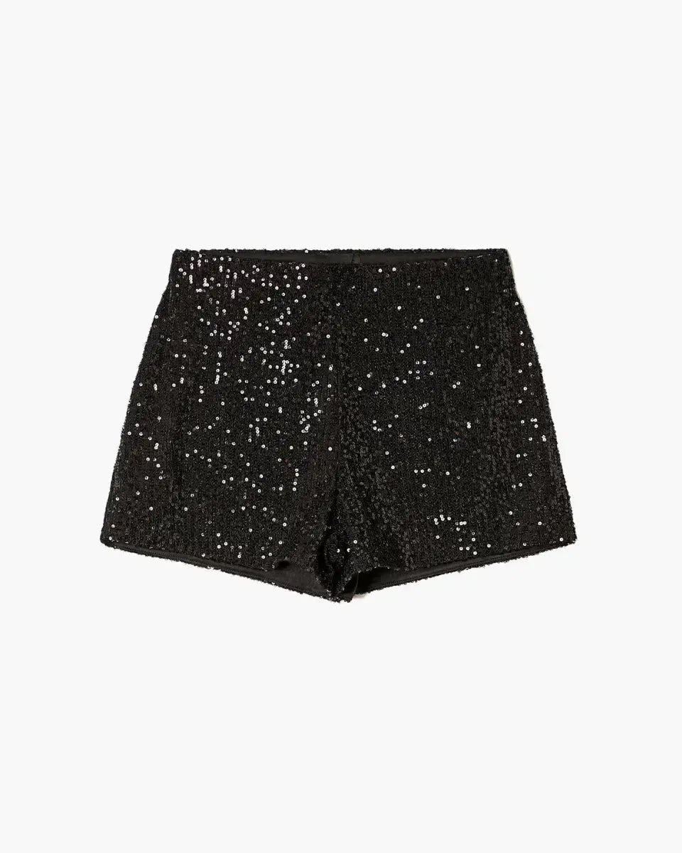 Selora – Sequin details – Velvet party shorts-10174843453767-Ivory Ombre