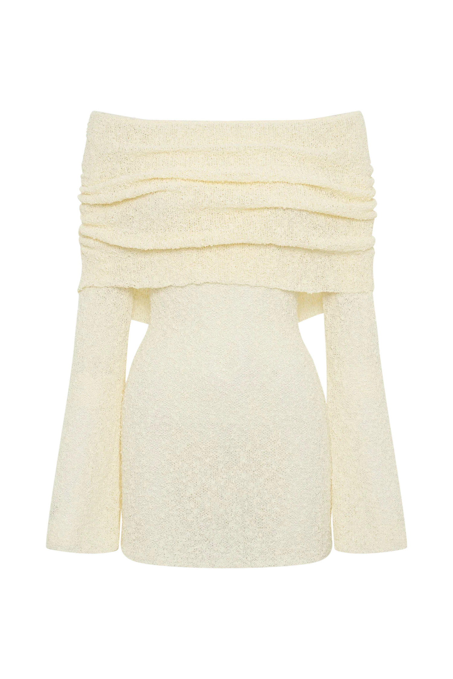 Selvine – Sheer knit – Off-shoulder mini dress-10197523169607-Ivory Ombre