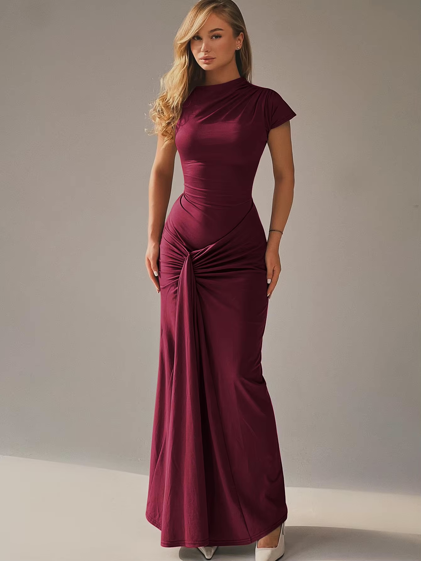 Seraphina – Elegant draped design – Maxi dress-10174730928455-Ivory Ombre