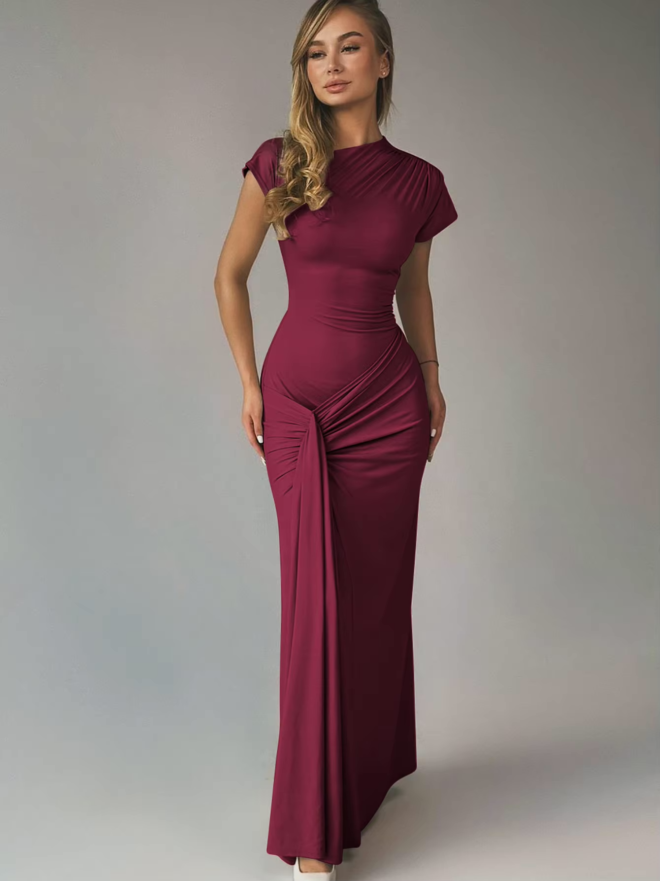 Seraphina – Elegant draped design – Maxi dress-10174730928455-Ivory Ombre