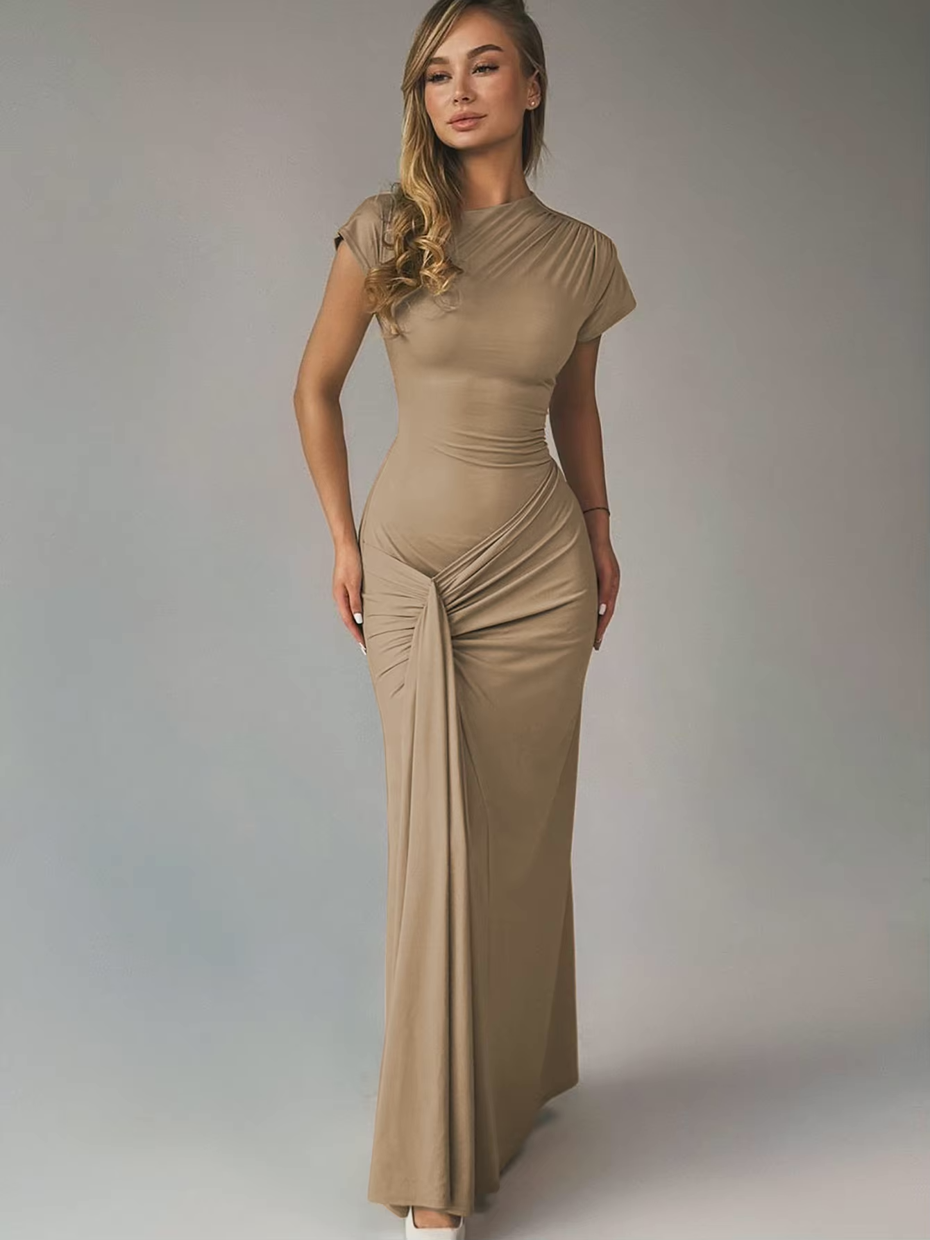 Seraphina – Elegant draped design – Maxi dress-10174730928455-Ivory Ombre