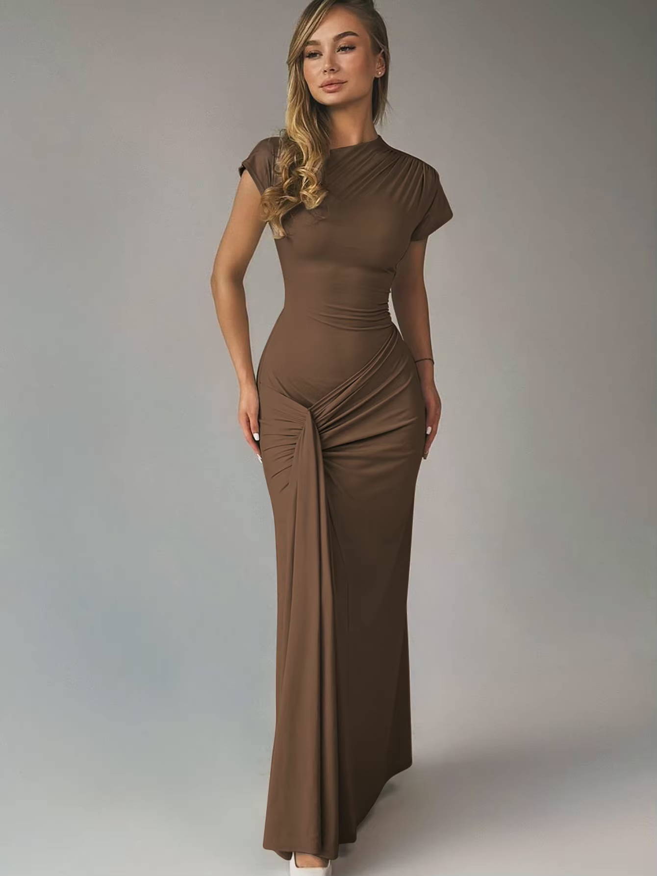 Seraphina – Elegant draped design – Maxi dress-10174730928455-Ivory Ombre