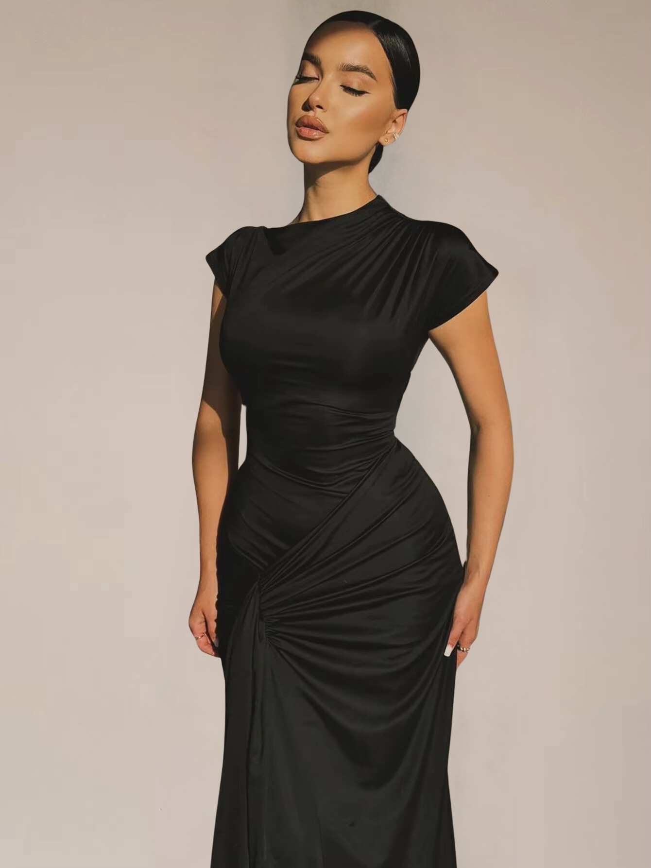 Seraphina – Elegant draped design – Maxi dress-10174730928455-Ivory Ombre