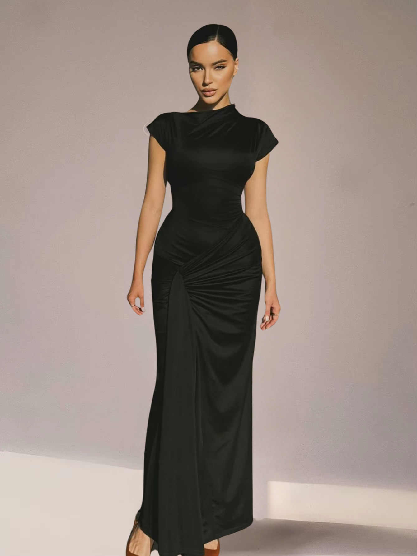Seraphina – Elegant draped design – Maxi dress-10174730928455-Ivory Ombre