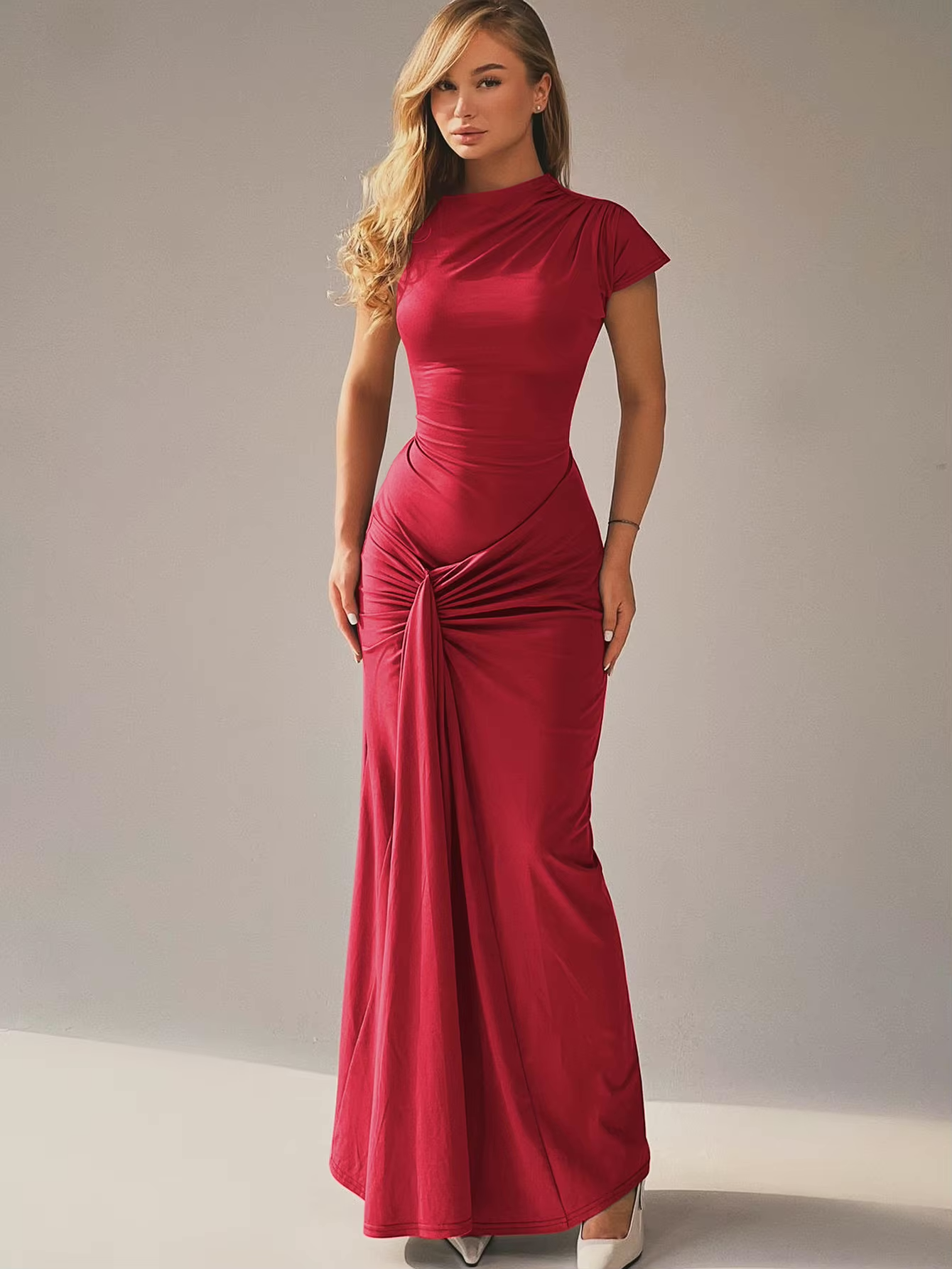 Seraphina – Elegant draped design – Maxi dress-10174730928455-Ivory Ombre