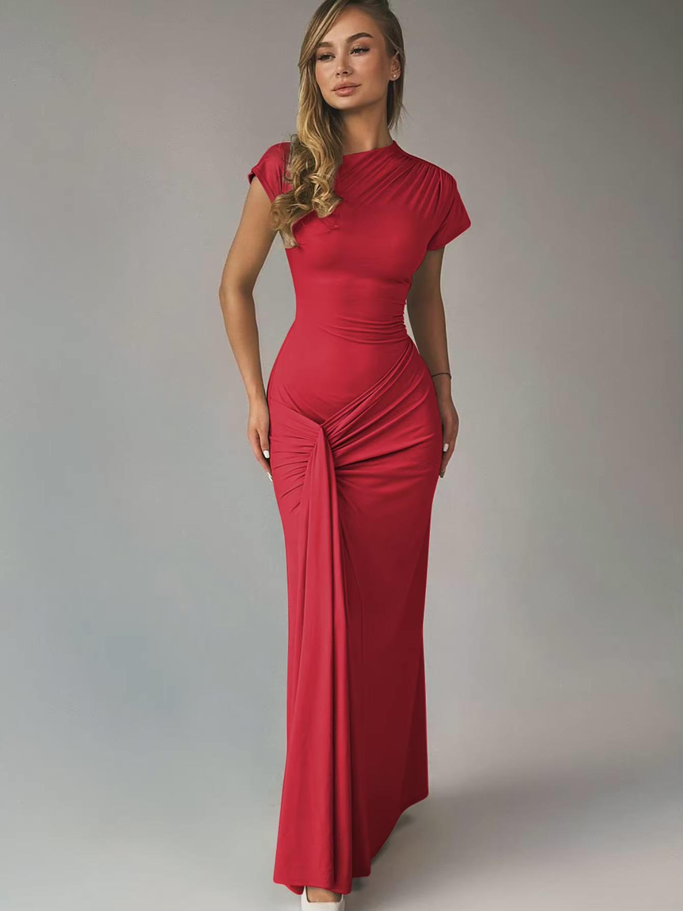 Seraphina – Elegant draped design – Maxi dress-10174730928455-Ivory Ombre