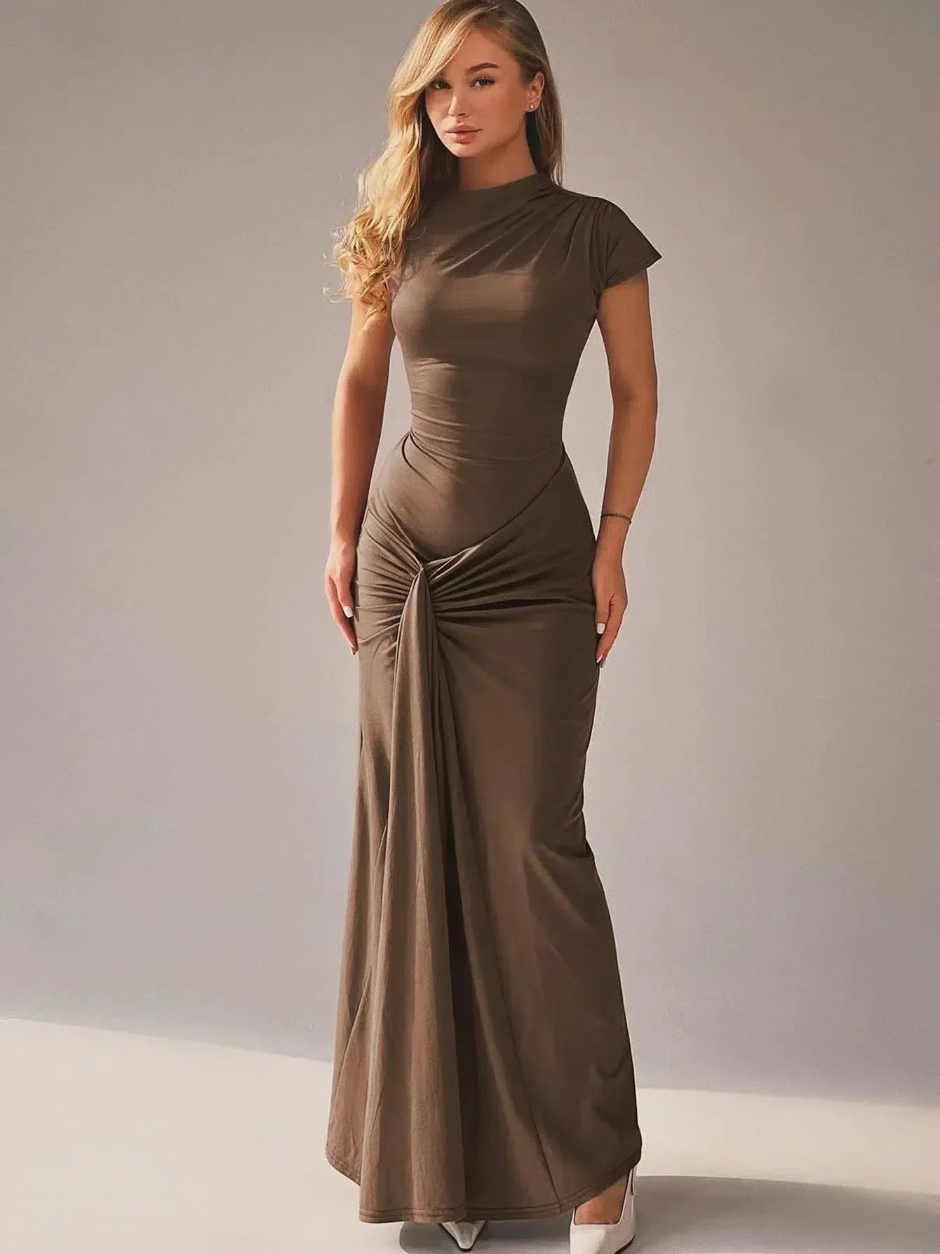 Seraphina – Elegant draped design – Maxi dress-10174730928455-Ivory Ombre