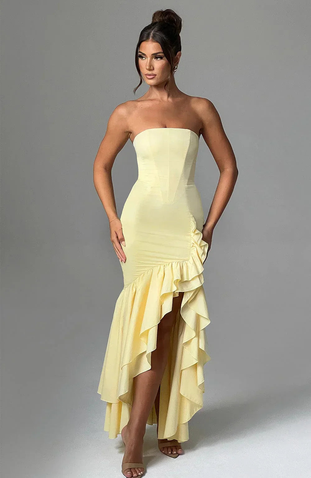 Seraphinae – Strapless ruffle – Evening dress-10195576586567-Ivory Ombre