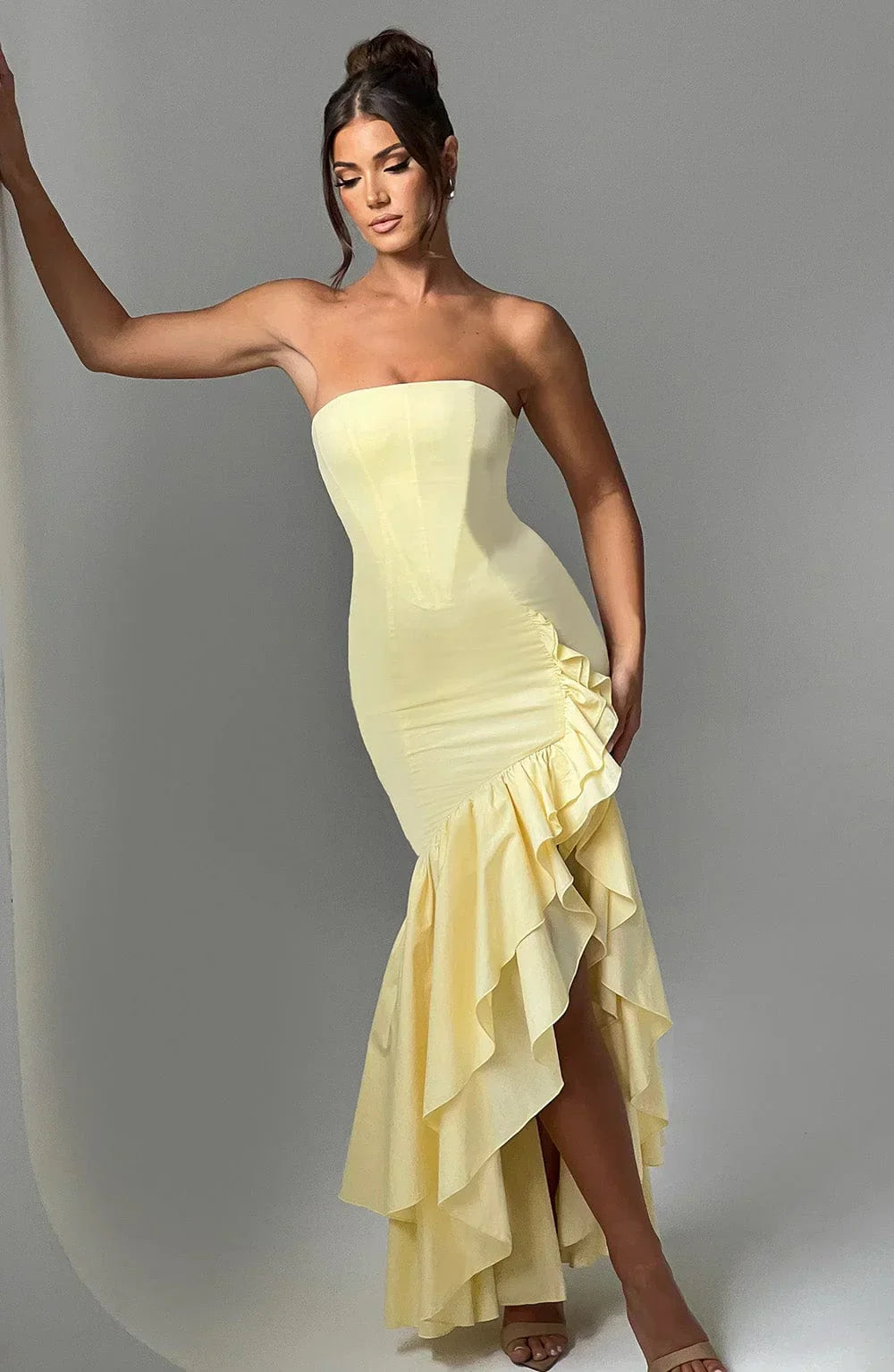 Seraphinae – Strapless ruffle – Evening dress-10195576586567-Ivory Ombre