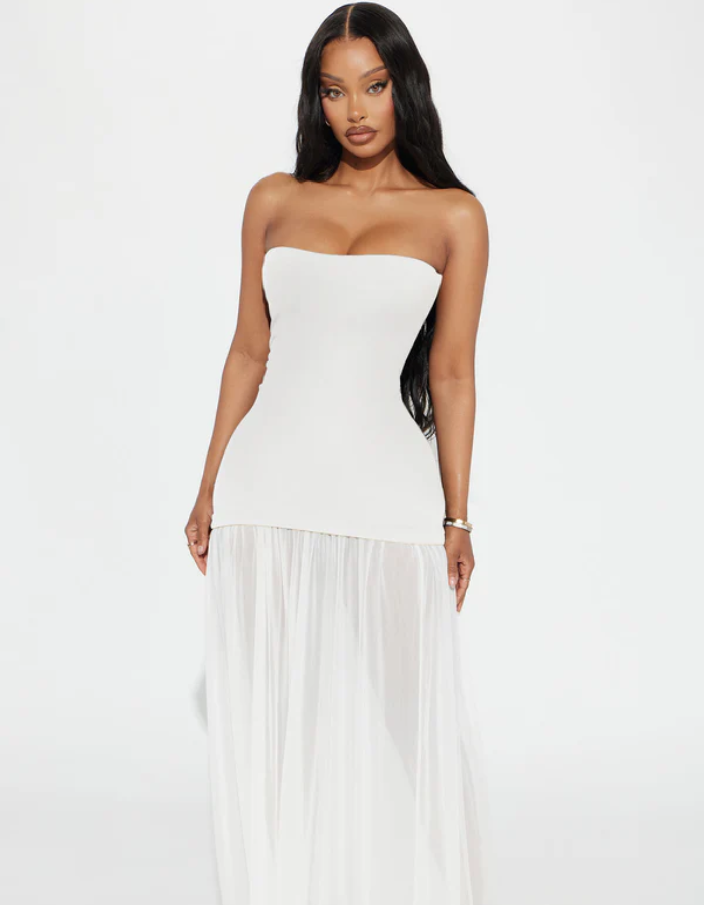 Serelinne – Sculpted silhouette – Strapless maxi dress-10174867767623-Ivory Ombre