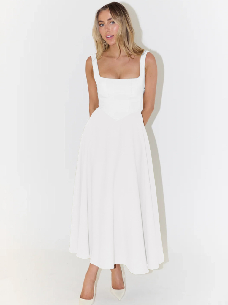 Skye – Sculpted waist – Midi sundress-10174856298823-Ivory Ombre