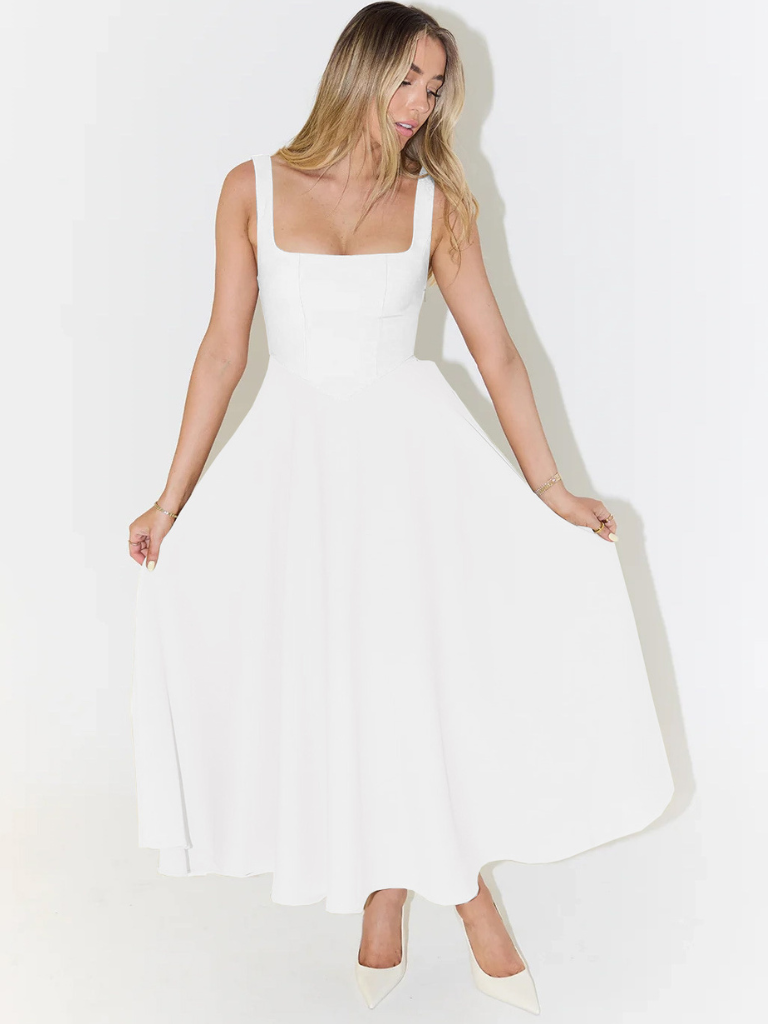 Skye – Sculpted waist – Midi sundress-10174856298823-Ivory Ombre