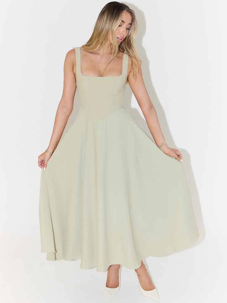 Skye – Sculpted waist – Midi sundress-10174856298823-Ivory Ombre