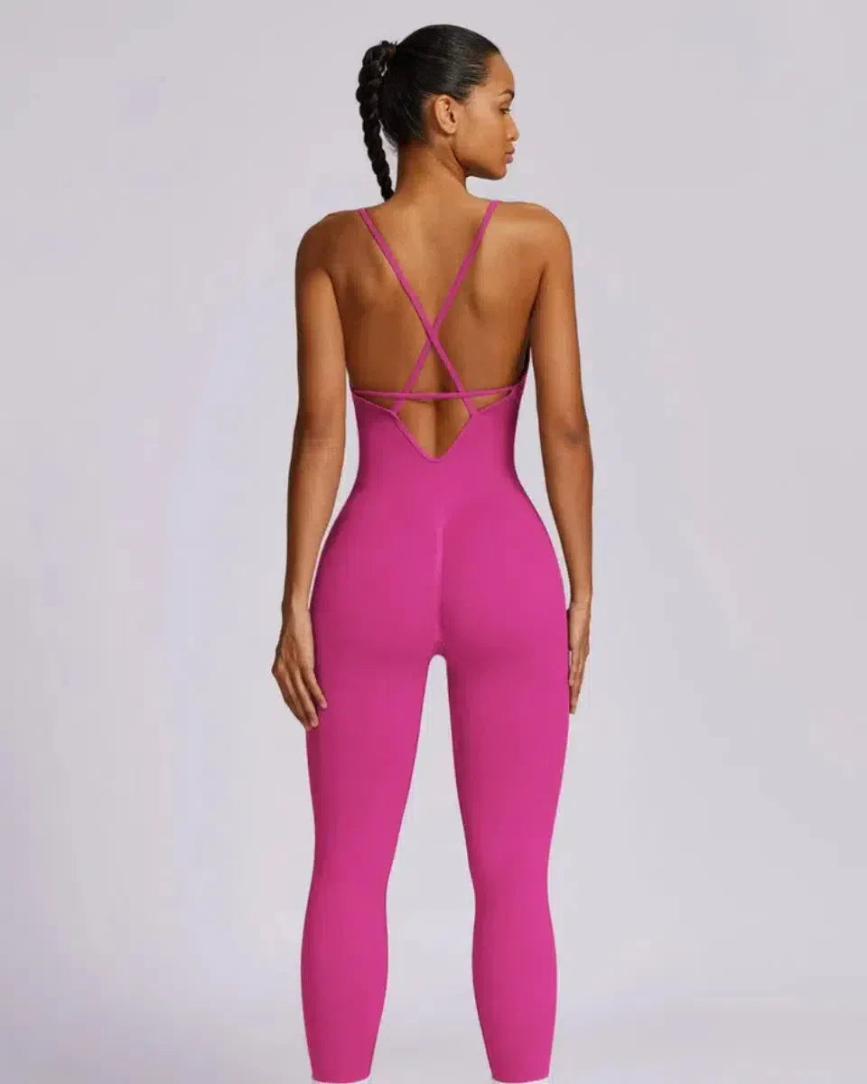 Solara – V-neckline – Modern active jumpsuit-10174777852231-Ivory Ombre