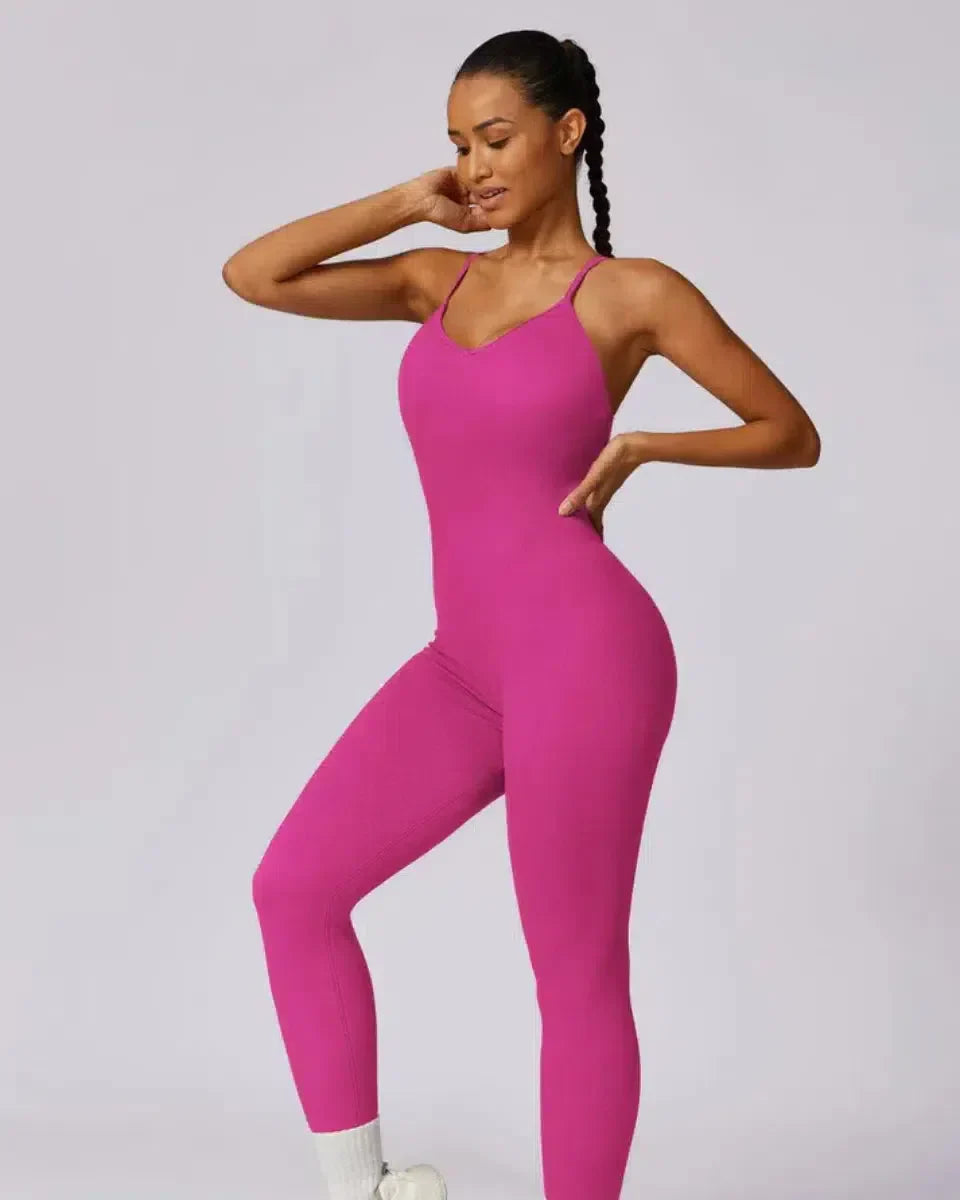Solara – V-neckline – Modern active jumpsuit-10174777852231-Ivory Ombre