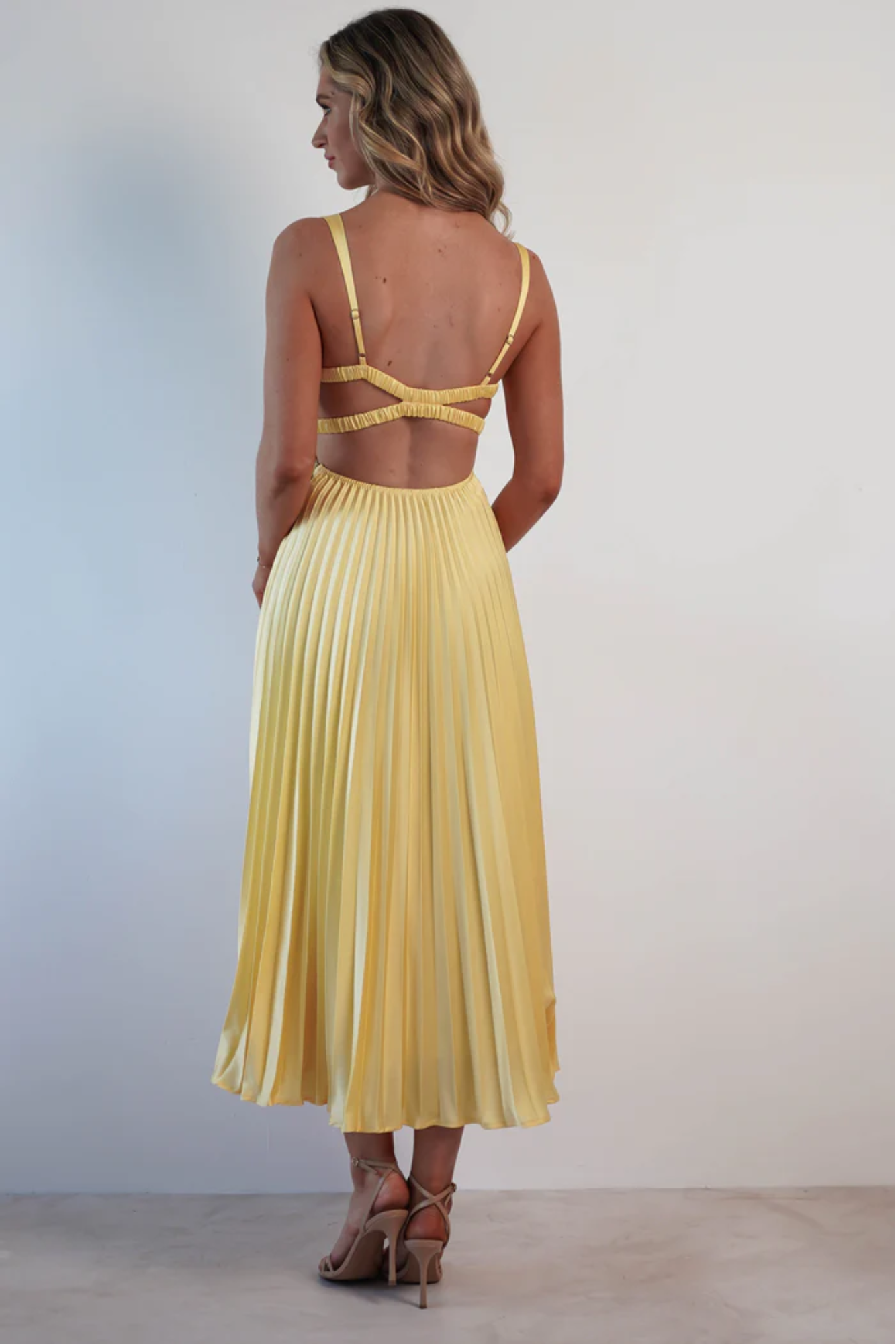 Solarique – Pleated flow – Sleeveless midi dress-10174857773383-Ivory Ombre
