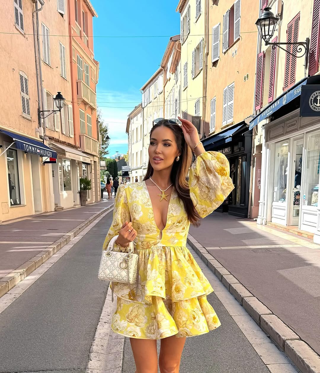 Soléanna – Baroque print – Tiered mini dress-10174857445703-Ivory Ombre