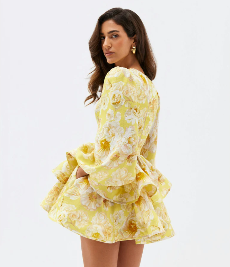 Soléanna – Baroque print – Tiered mini dress-10174857445703-Ivory Ombre