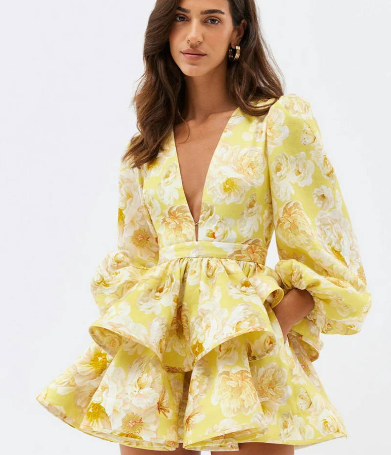 Soléanna – Baroque print – Tiered mini dress-10174857445703-Ivory Ombre