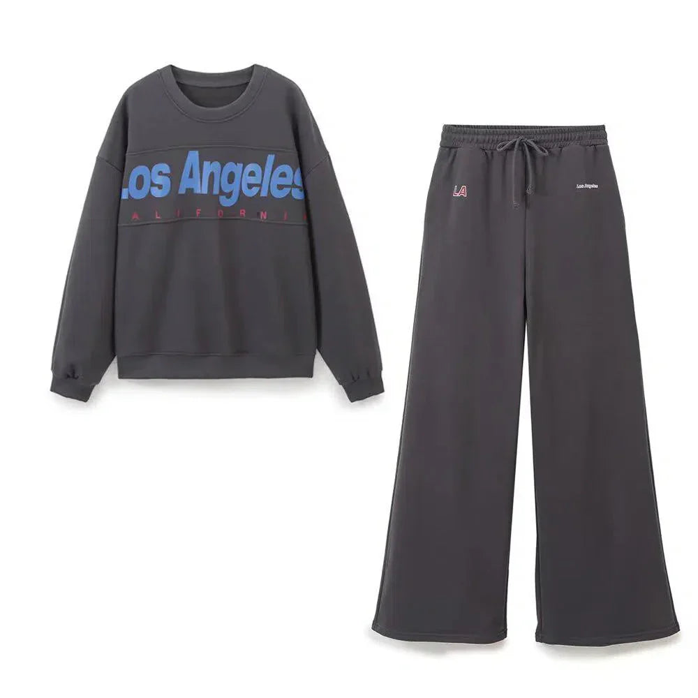 Soleil – Crew neck sweatshirt & jogger-style pants – Los Angeles lounge set-10174845747527-Ivory Ombre