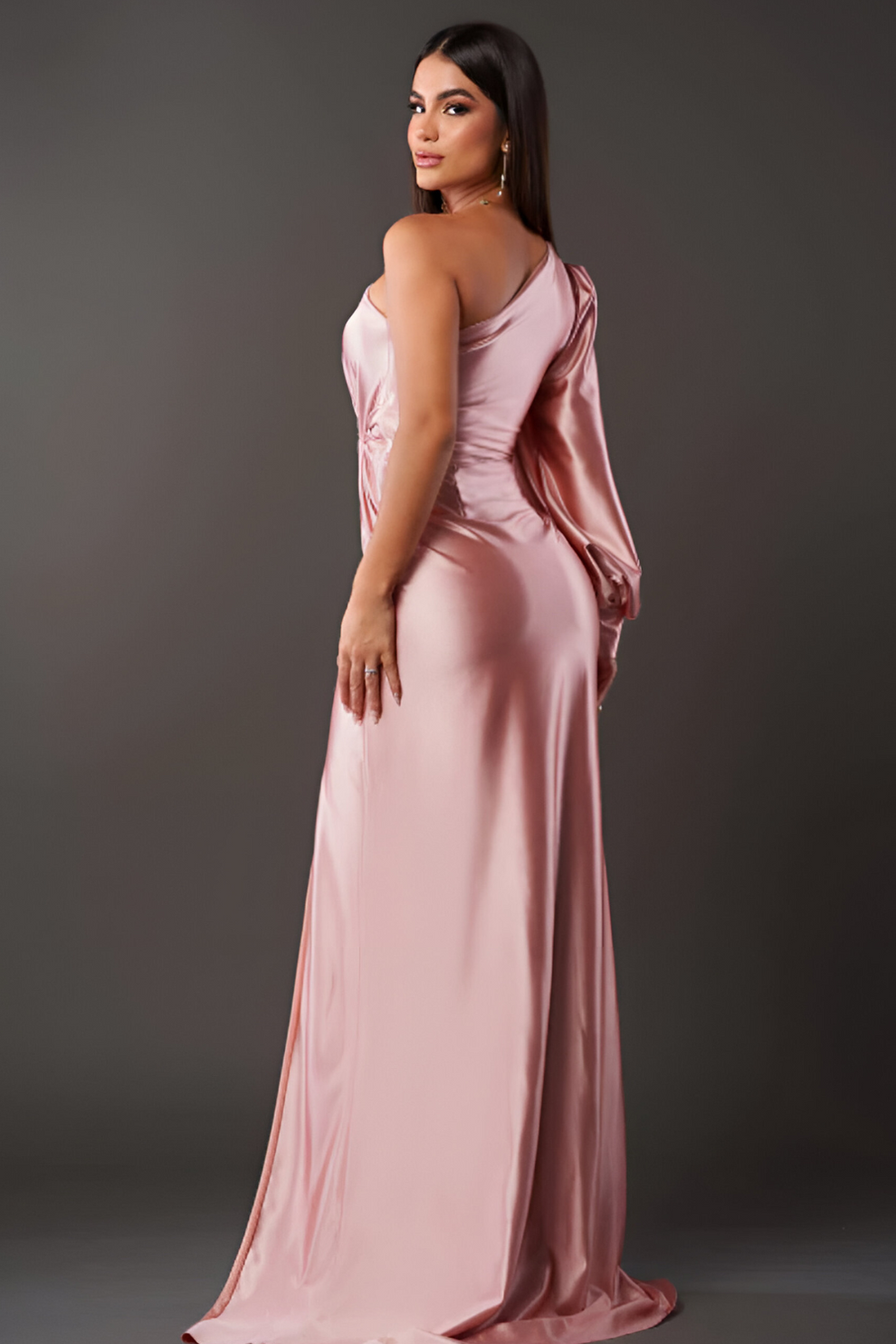 Solenzia – Draped sleeve – One-shoulder maxi dress-10174869799239-Ivory Ombre