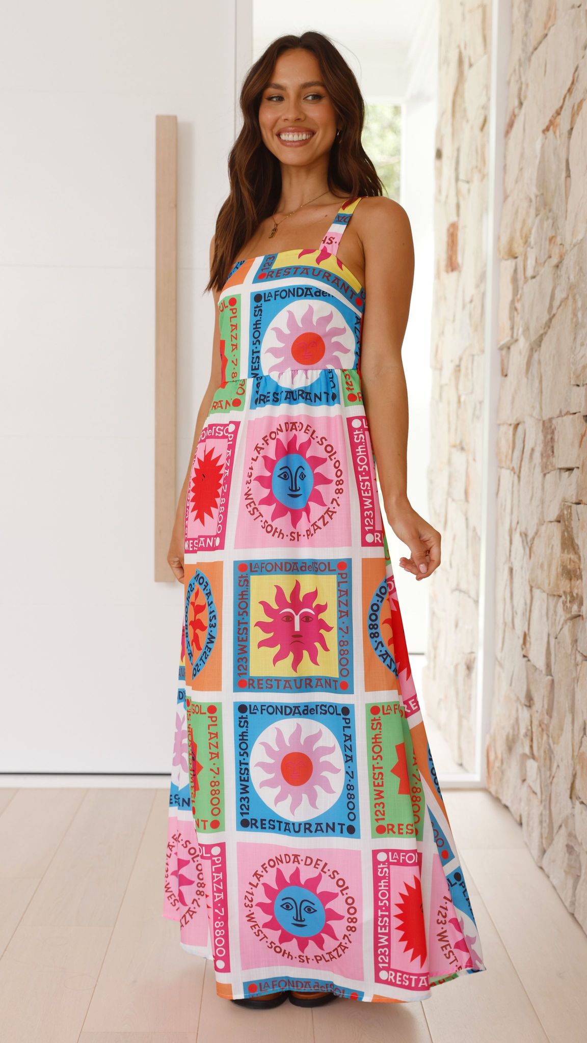 Solinetta – Graphic sun print – Maxi dress-10199171531079-Ivory Ombre