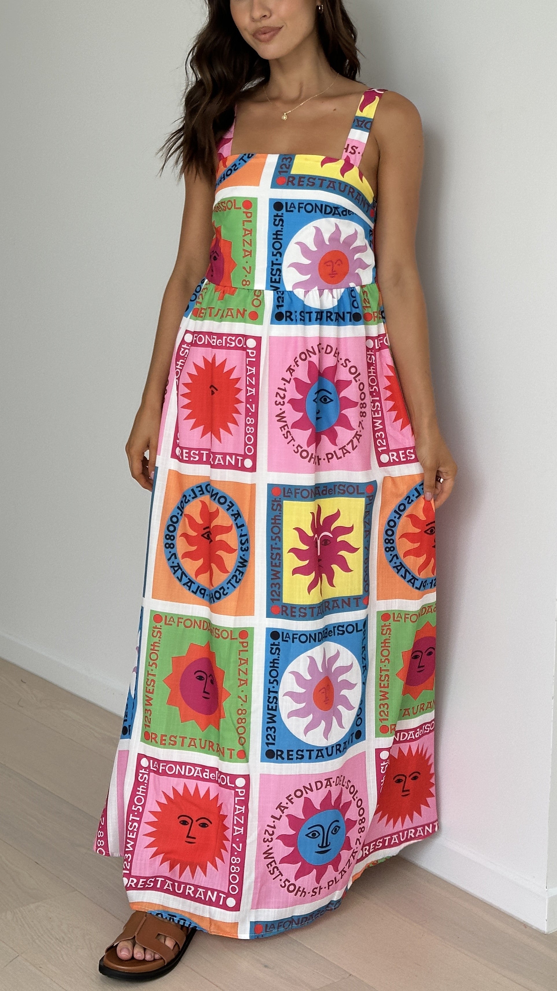 Solinetta – Graphic sun print – Maxi dress-10199171531079-Ivory Ombre