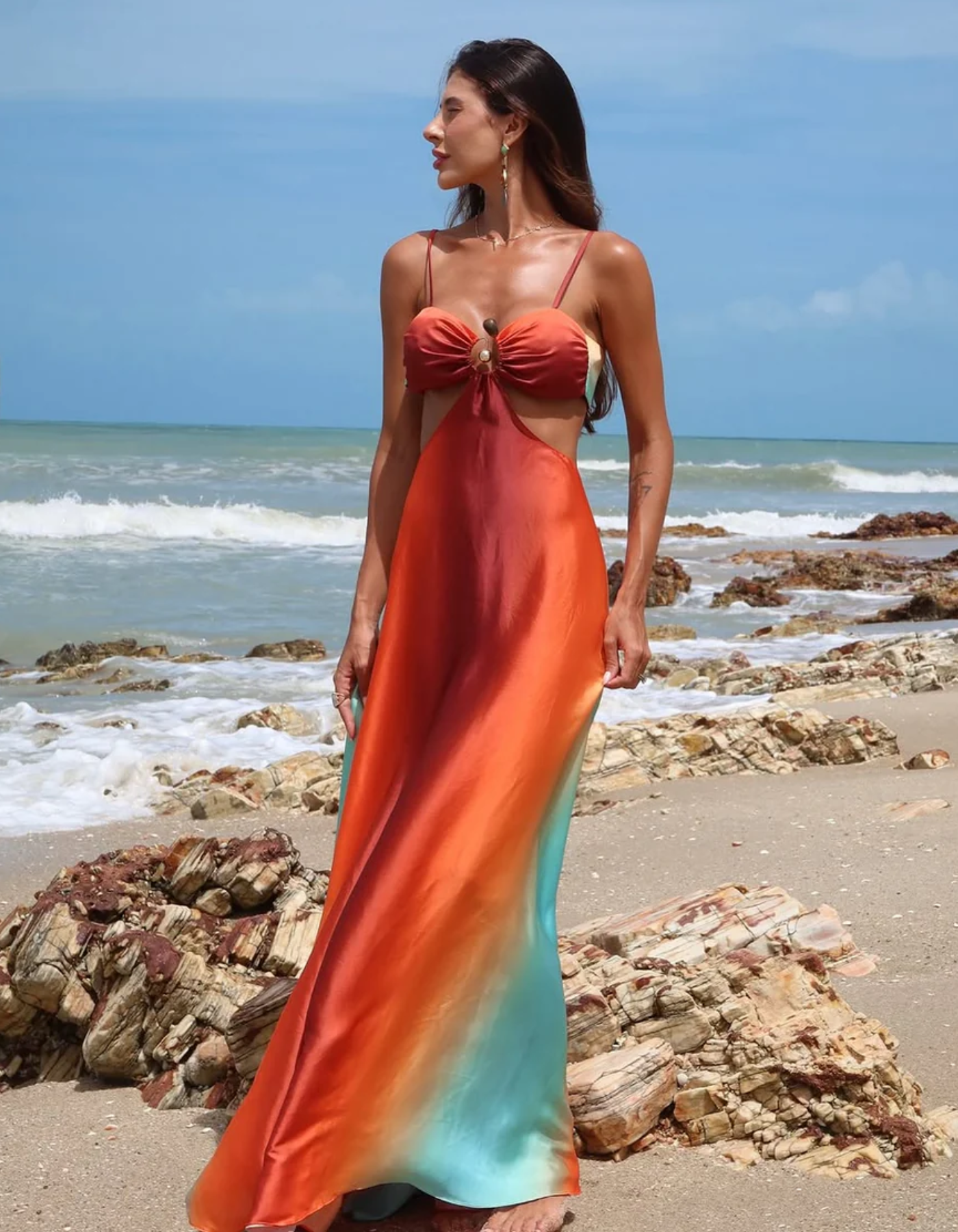 Solmarisse – Ombre cut-out – Maxi beach dress-10174858264903-Ivory Ombre