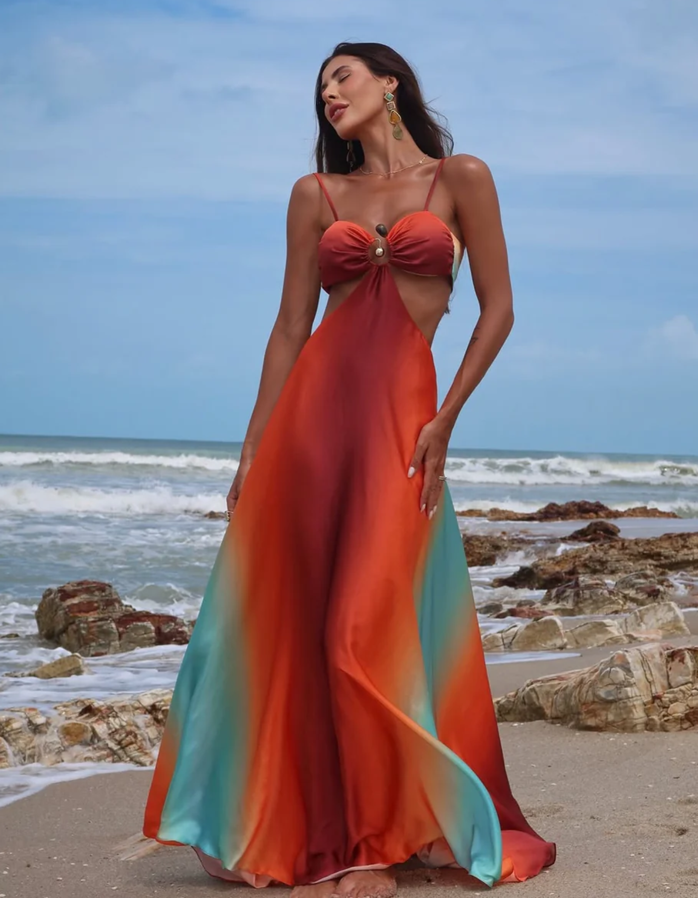 Solmarisse – Ombre cut-out – Maxi beach dress-10174858264903-Ivory Ombre