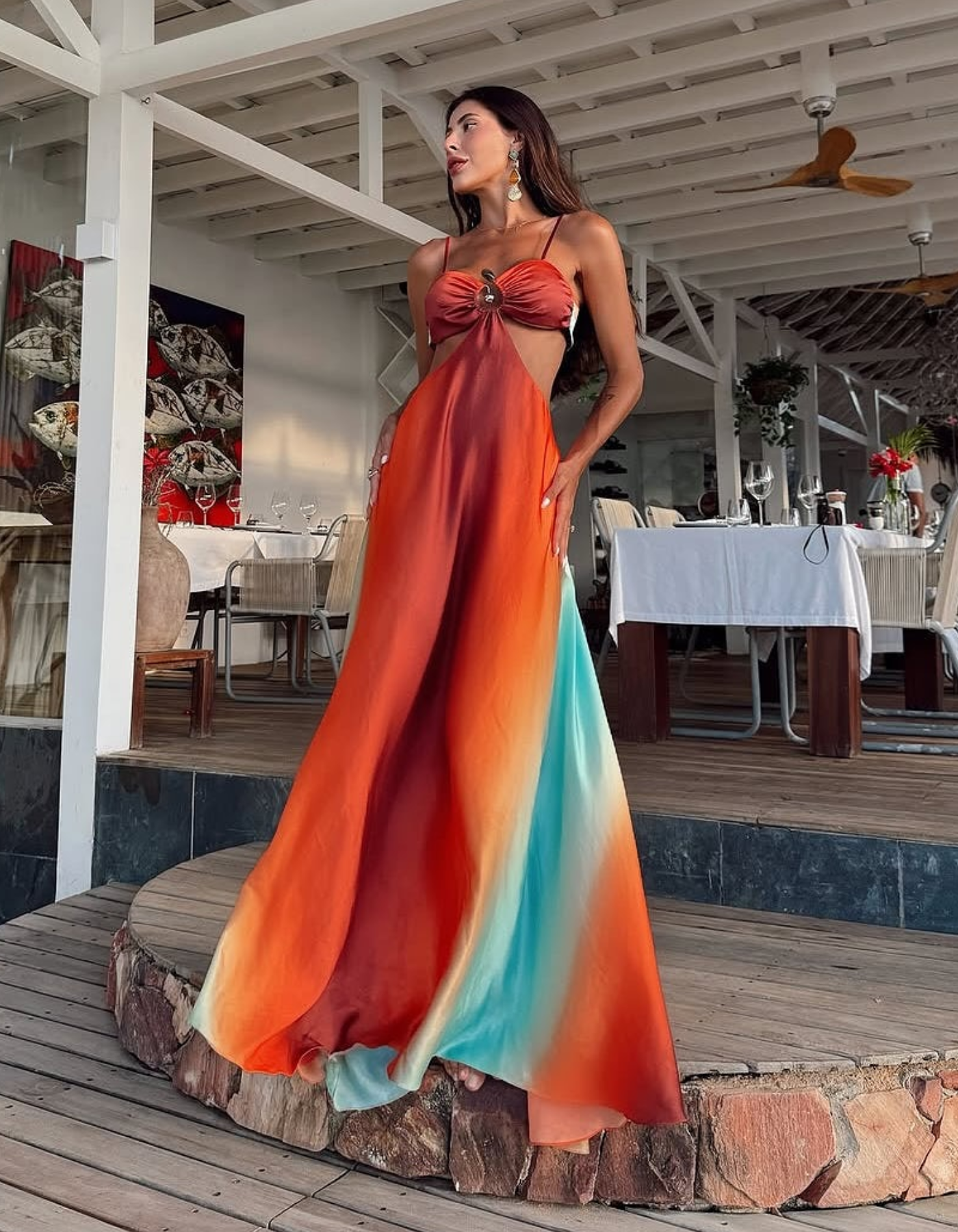Solmarisse – Ombre cut-out – Maxi beach dress-10174858264903-Ivory Ombre