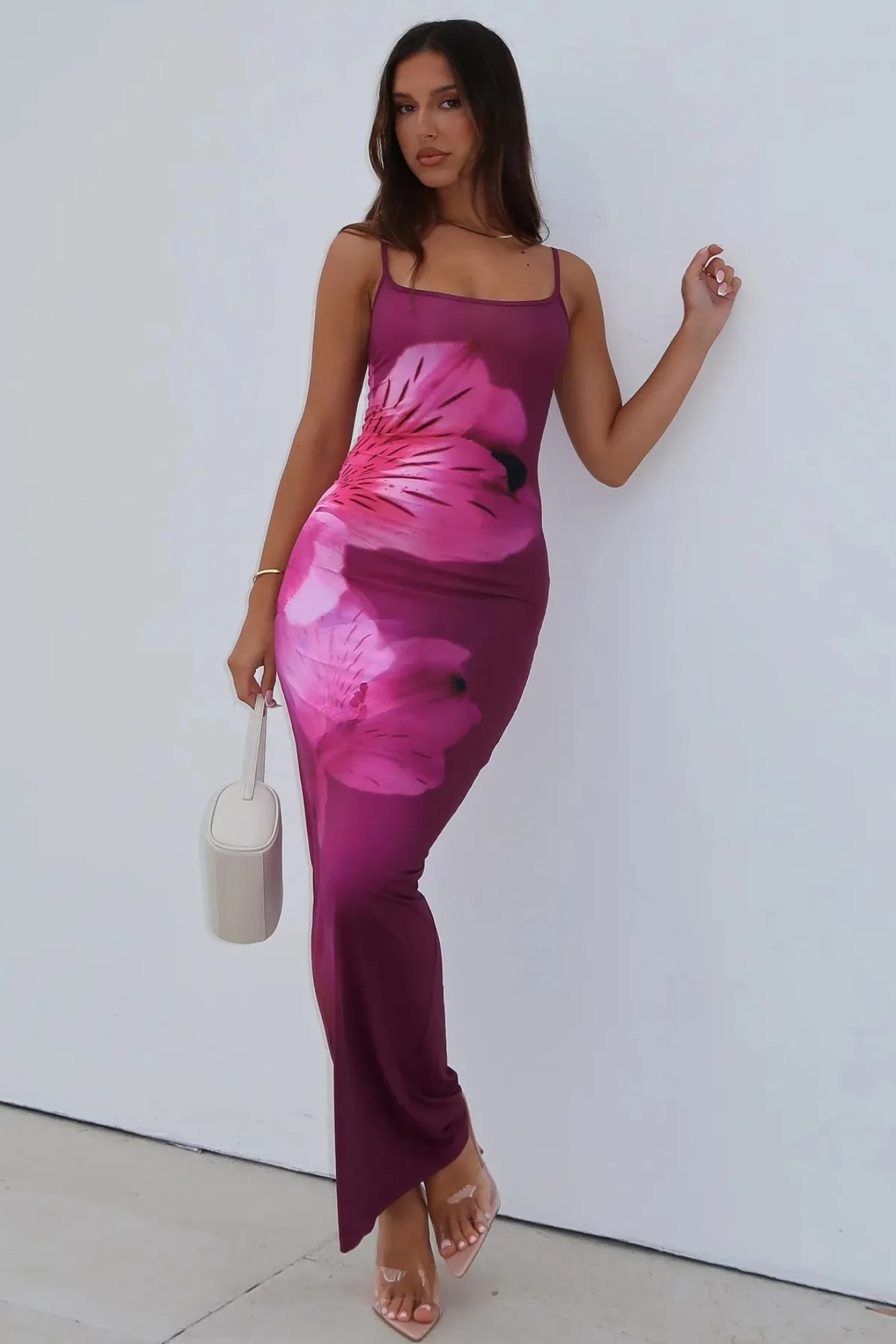 Solvéra – Fluid abstract gradient – Spaghetti strap maxi dress-10174853906759-Ivory Ombre