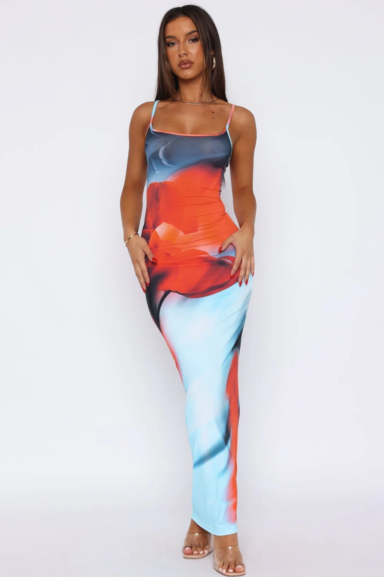 Solvéra – Fluid abstract gradient – Spaghetti strap maxi dress-10174853906759-Ivory Ombre