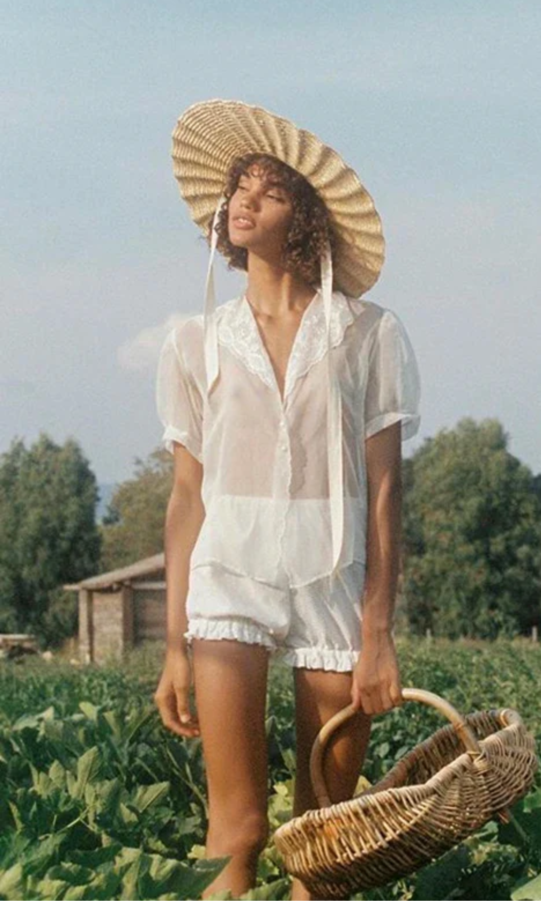 Solvienne – Scalloped ribbon tie – Straw hat-10174849319239-Ivory Ombre