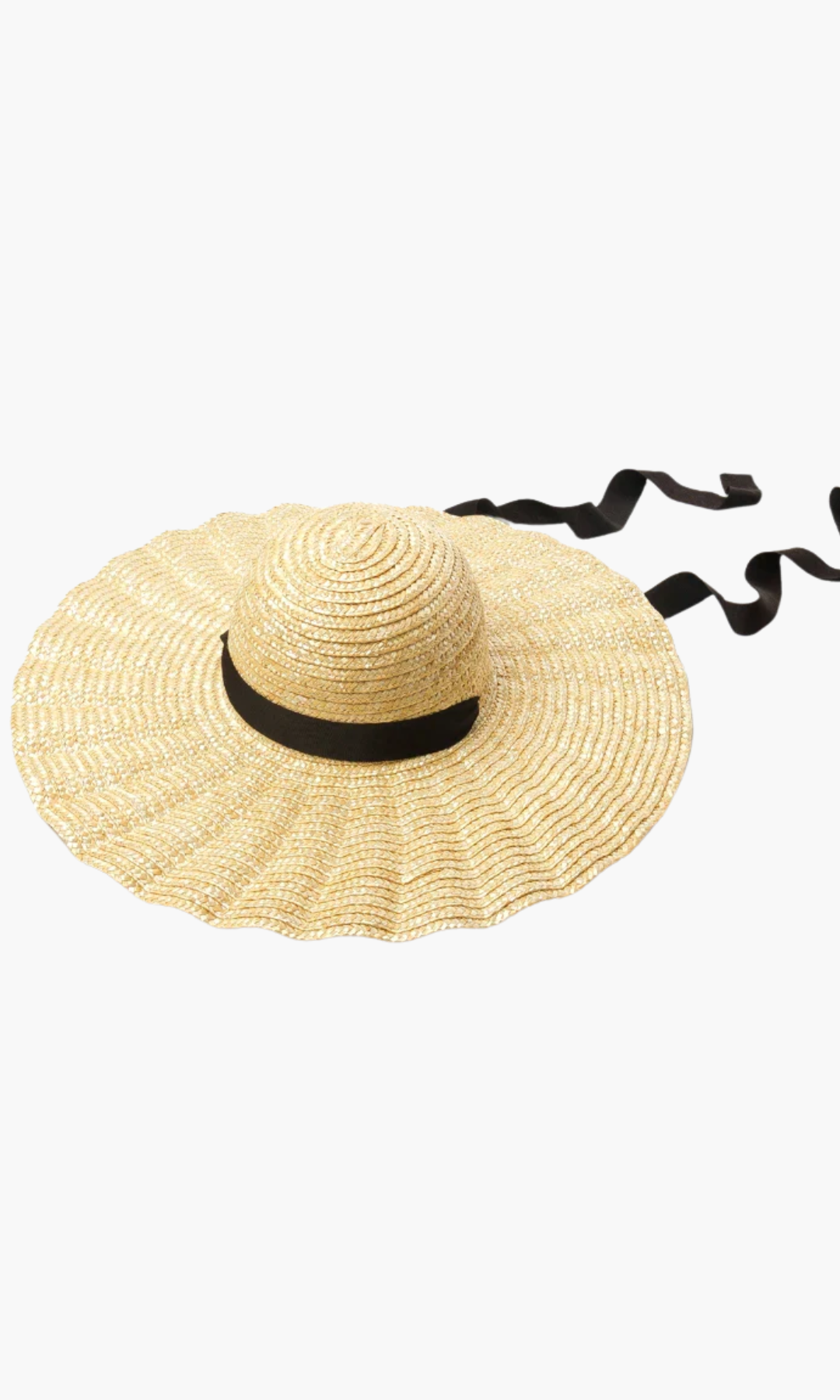 Solvienne – Scalloped ribbon tie – Straw hat-10174849319239-Ivory Ombre