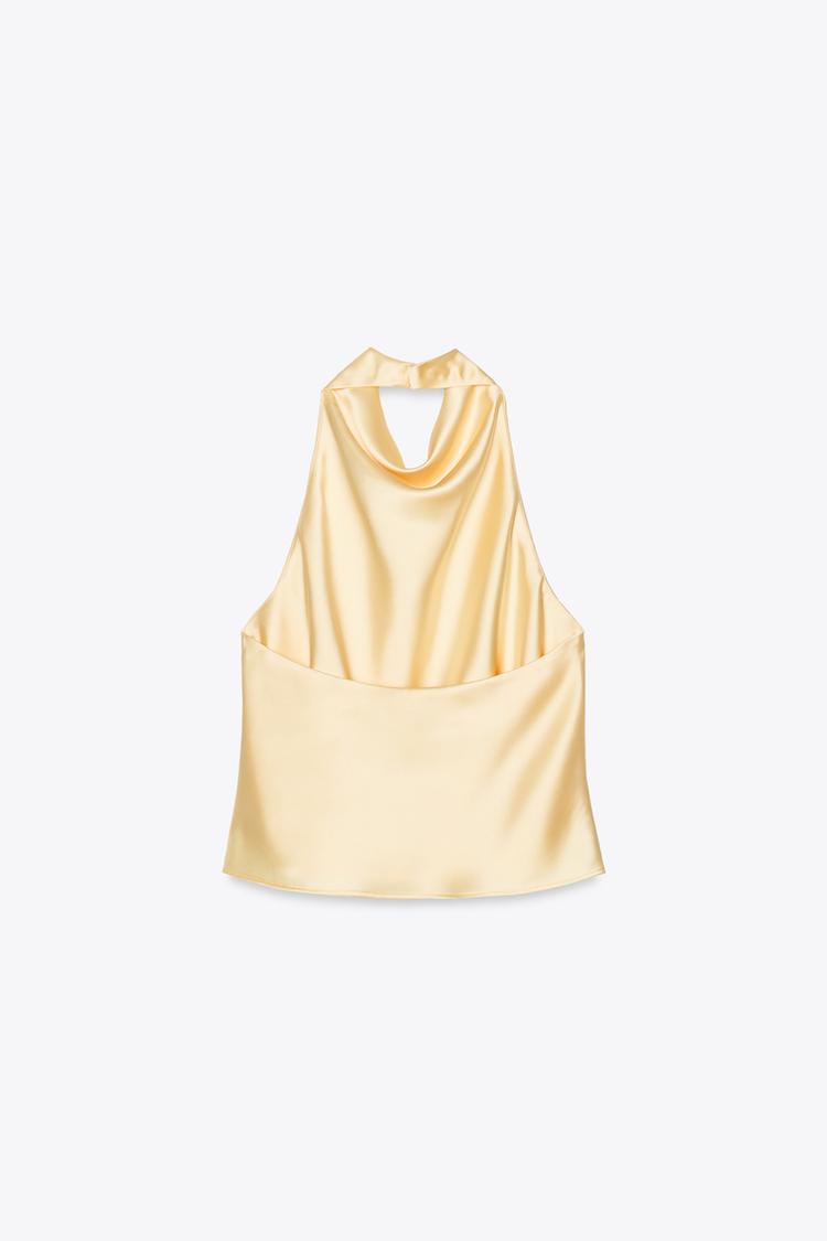 Solviera – Draped halter – Satin top-10191372714311-Ivory Ombre