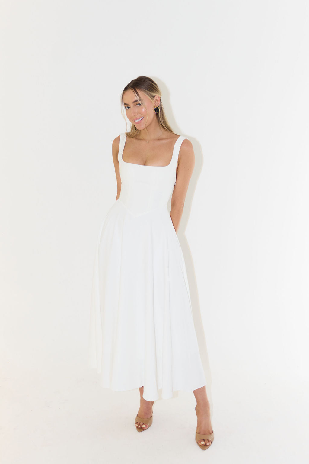 Sophiara – Square neckline grace – Midi dress-10174741872967-Ivory Ombre