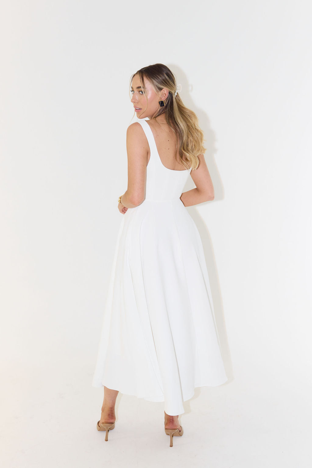 Sophiara – Square neckline grace – Midi dress-10174741872967-Ivory Ombre