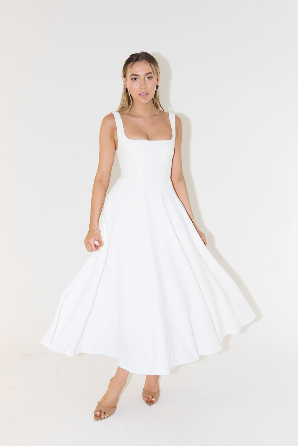 Sophiara – Square neckline grace – Midi dress-10174741872967-Ivory Ombre