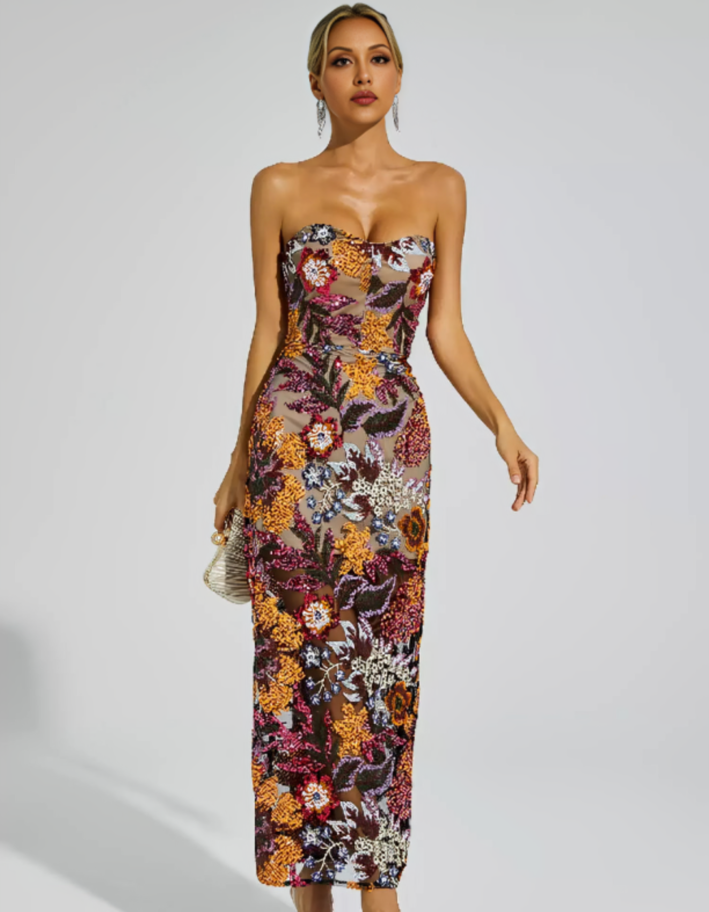 Soravella – Embroidered illusion – Strapless evening dress-10174863737159-Ivory Ombre