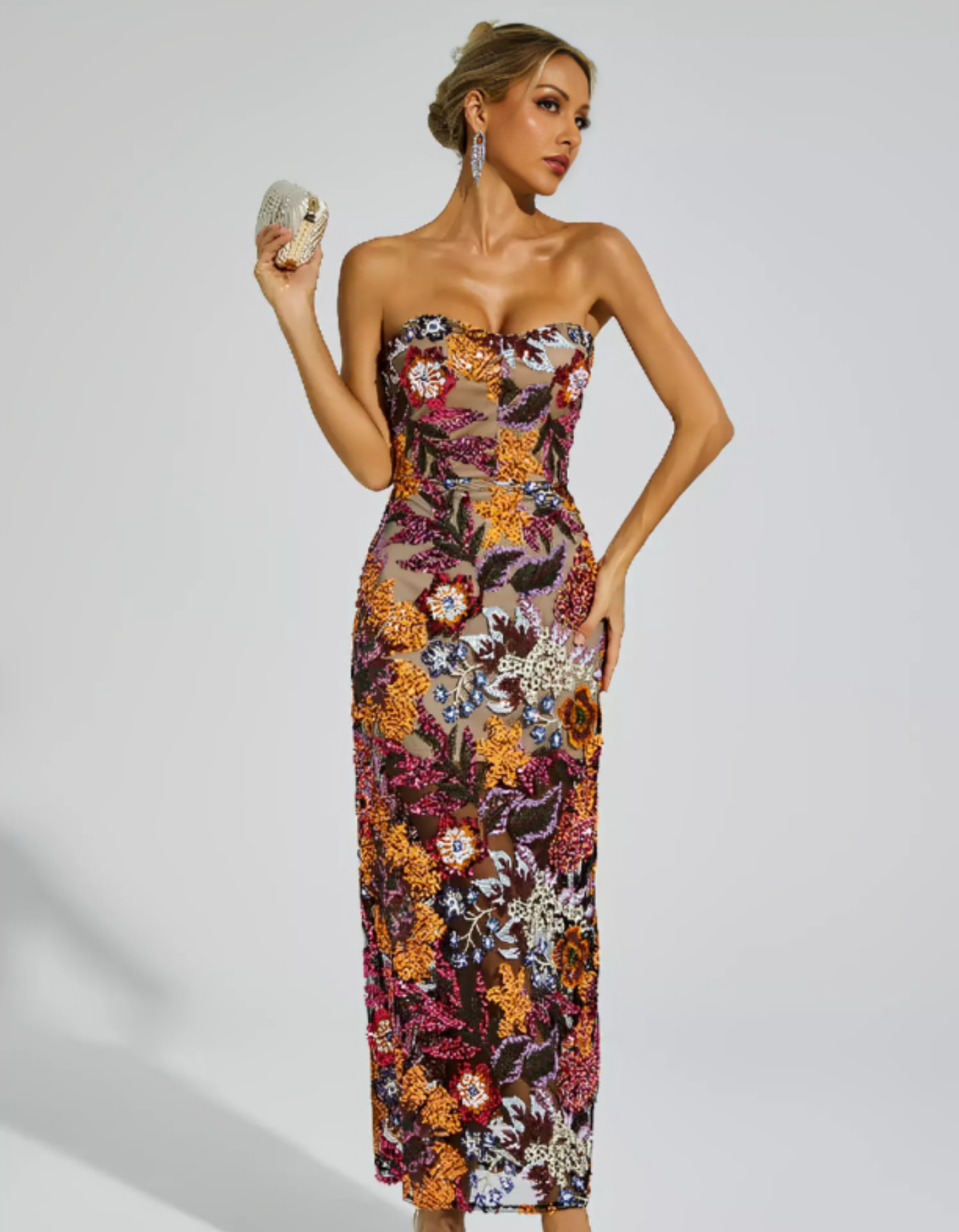 Soravella – Embroidered illusion – Strapless evening dress-10174863737159-Ivory Ombre