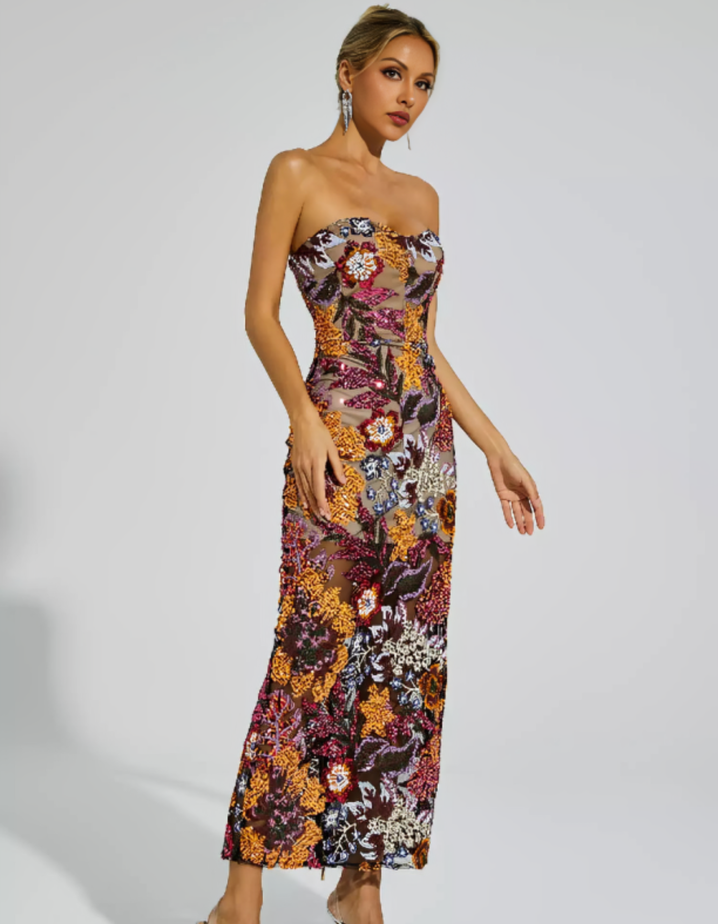 Soravella – Embroidered illusion – Strapless evening dress-10174863737159-Ivory Ombre