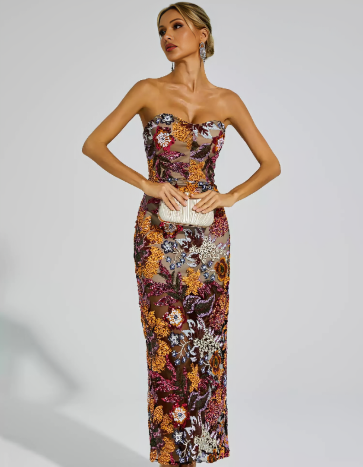 Soravella – Embroidered illusion – Strapless evening dress-10174863737159-Ivory Ombre