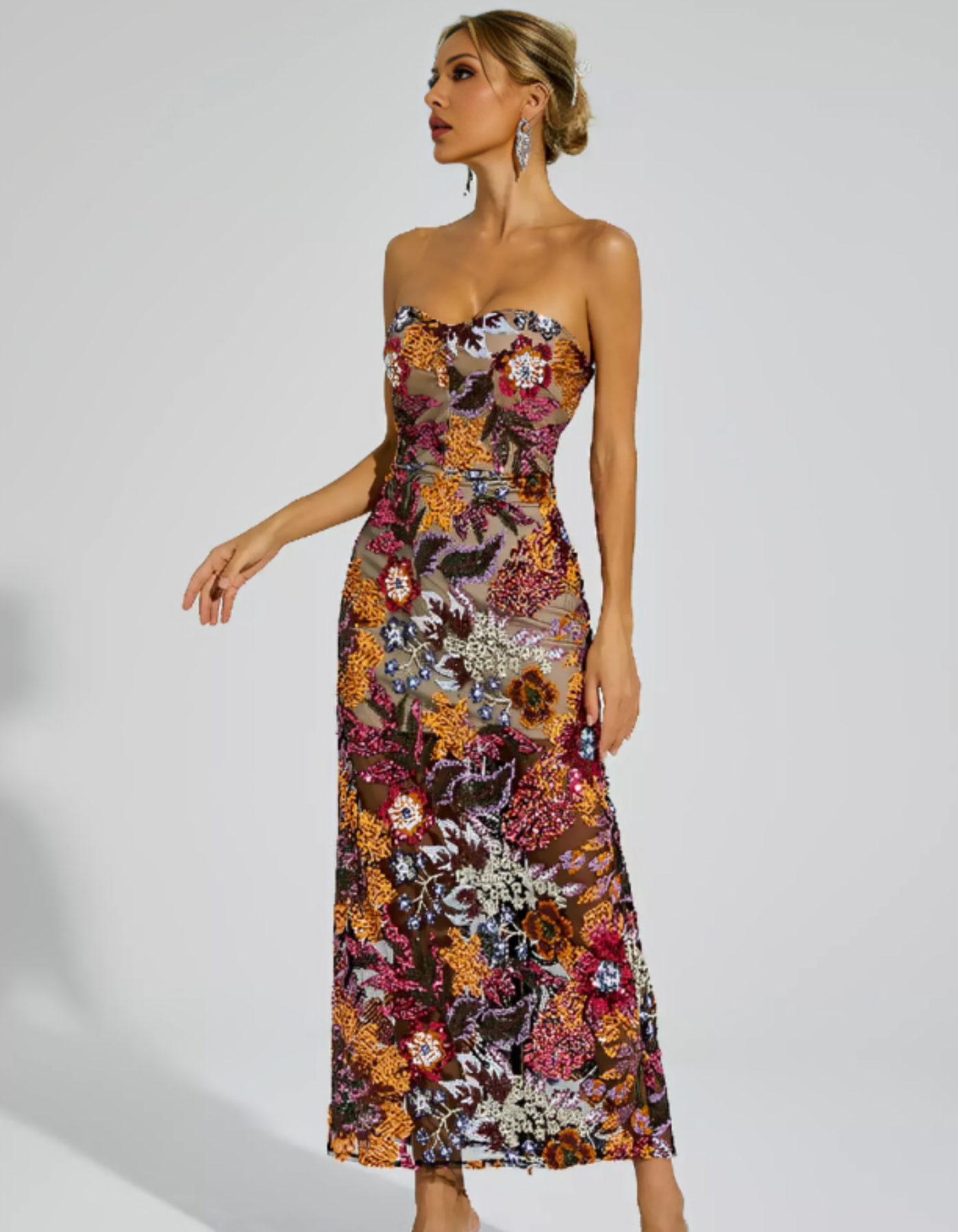 Soravella – Embroidered illusion – Strapless evening dress-10174863737159-Ivory Ombre