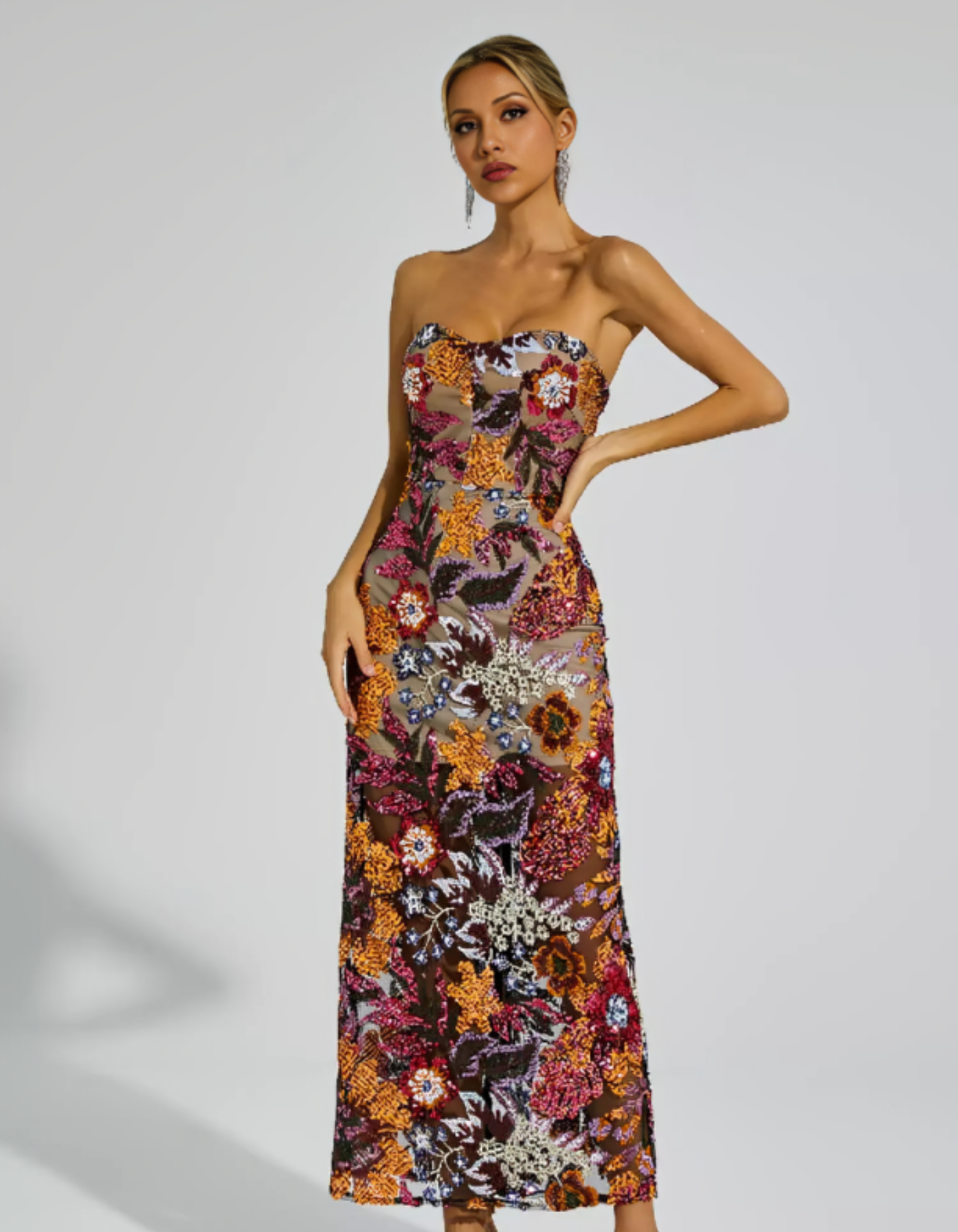 Soravella – Embroidered illusion – Strapless evening dress-10174863737159-Ivory Ombre