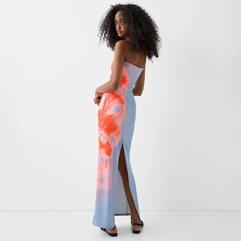 Sorvella – Painted bloom – Strapless maxi dress-10174854431047-Ivory Ombre