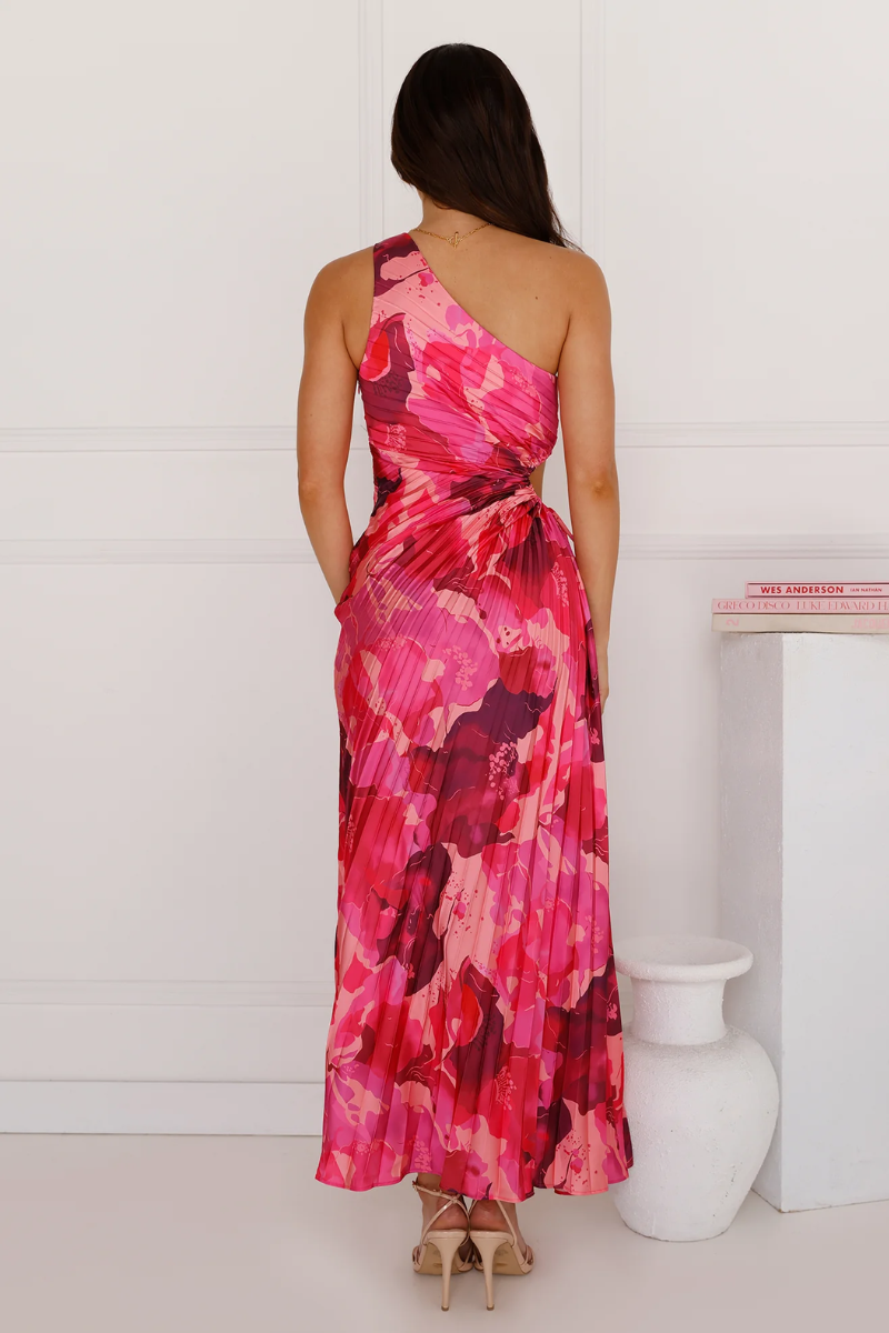 Stella - Pleated floral drape – One-shoulder maxi dress-10174853742919-Ivory Ombre