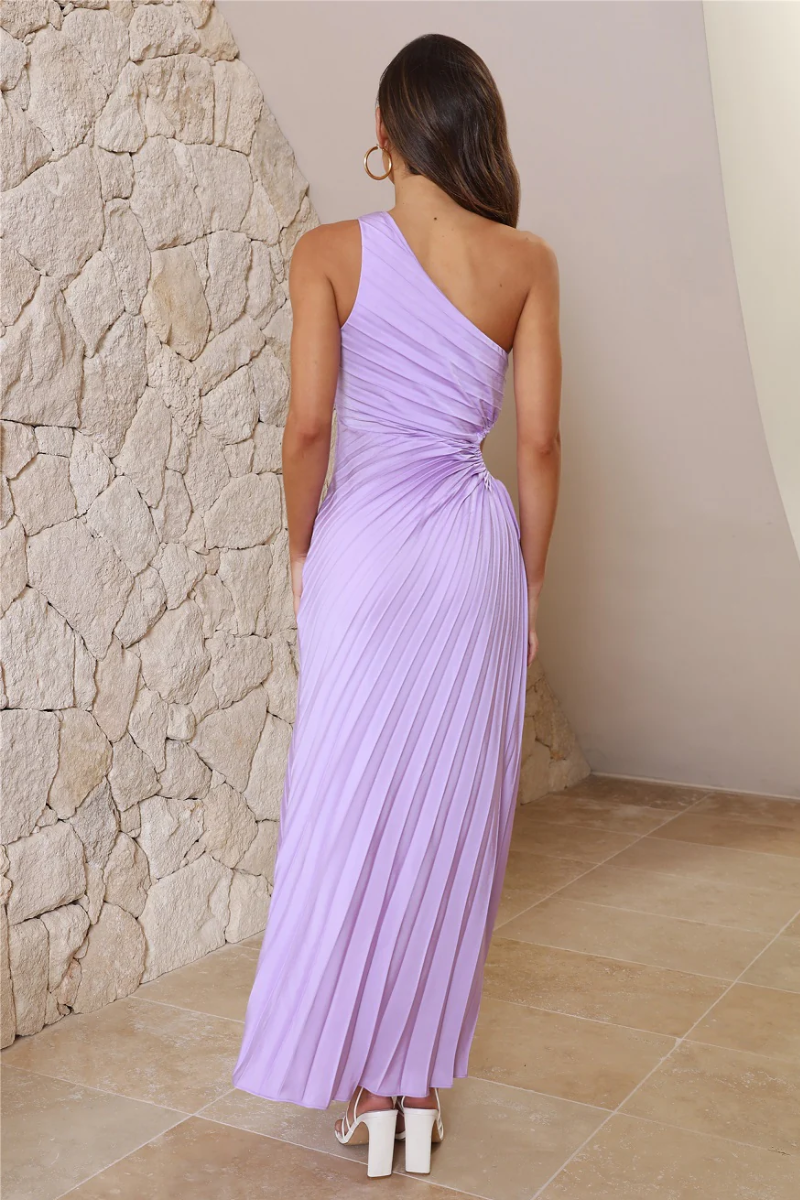 Stella - Pleated floral drape – One-shoulder maxi dress-10174853742919-Ivory Ombre