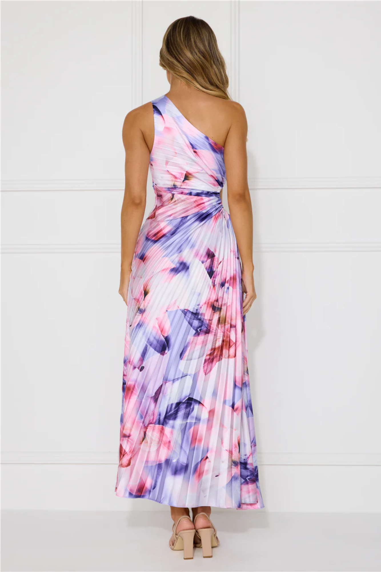 Stella - Pleated floral drape – One-shoulder maxi dress-10174853742919-Ivory Ombre