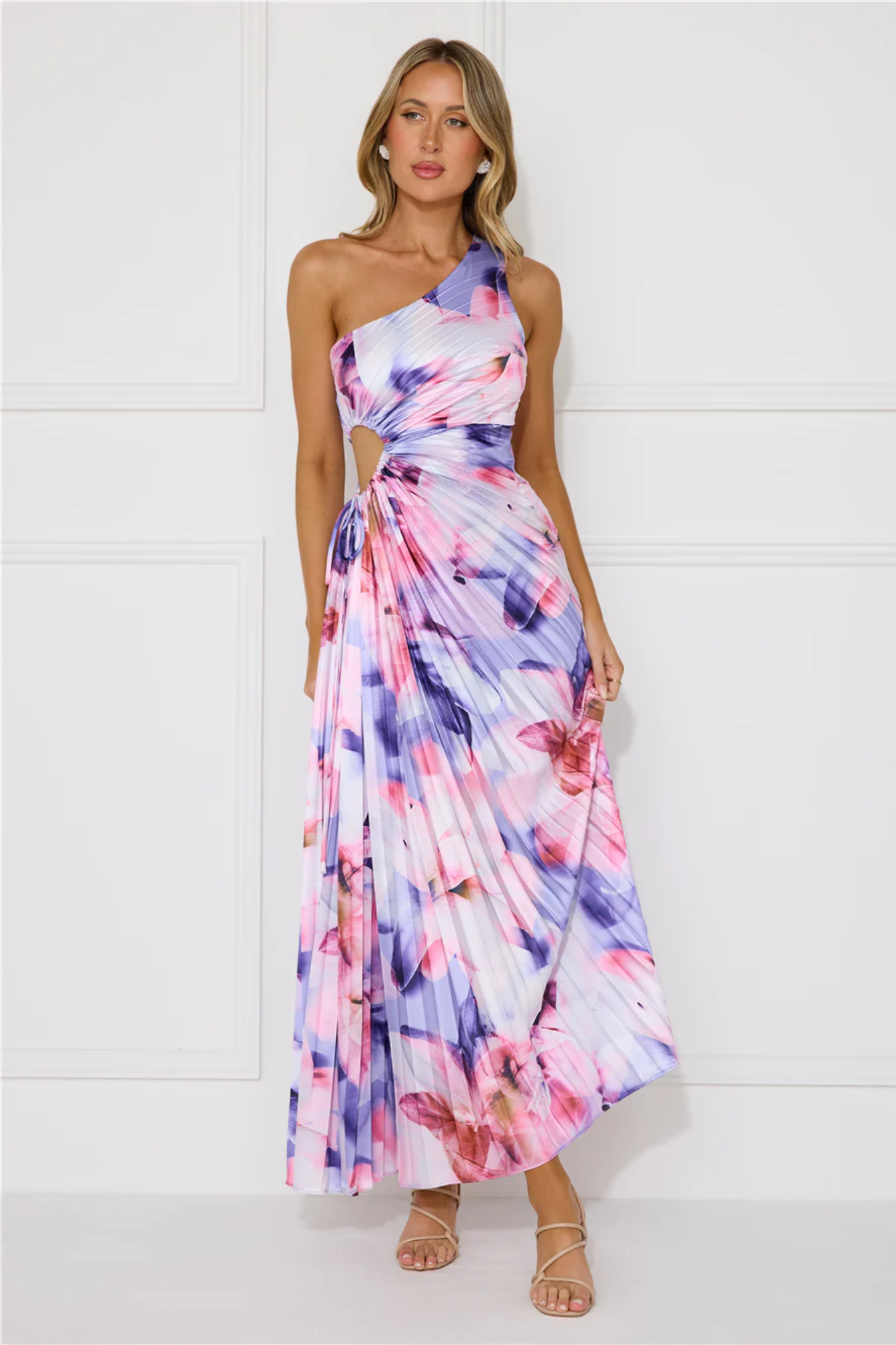Stella - Pleated floral drape – One-shoulder maxi dress-10174853742919-Ivory Ombre